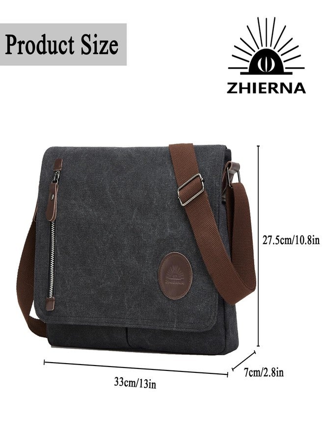 ZHIERNA Canvas Satchel Messenger Bag for Men Women, Vintage Shoulder Crossbody 13.3" Laptop Bag for Work Travel (Black) - Image 2